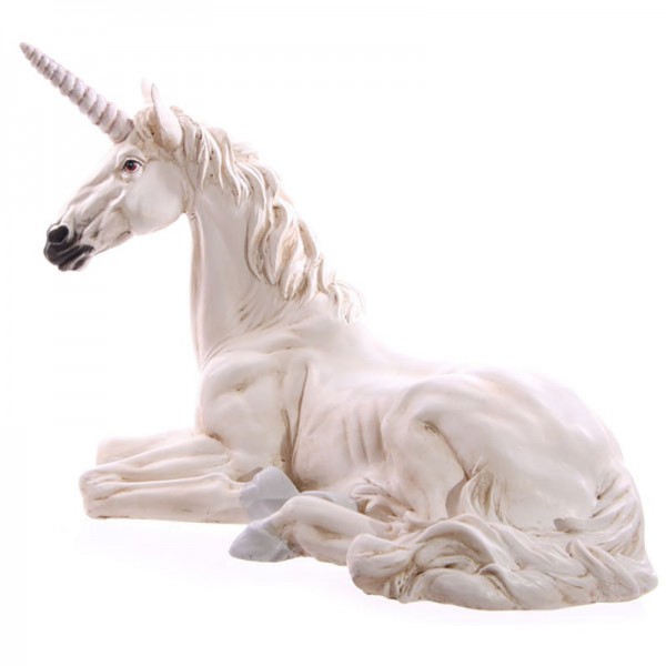 Liegendes Einhorn Gartenornament Weiss Pferd Figur Garten